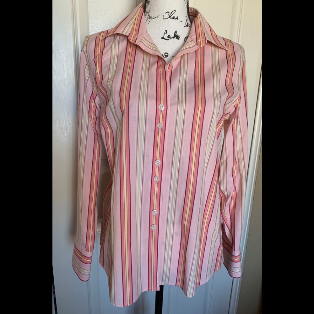 Talbots Peach Striped Button Down Shirt